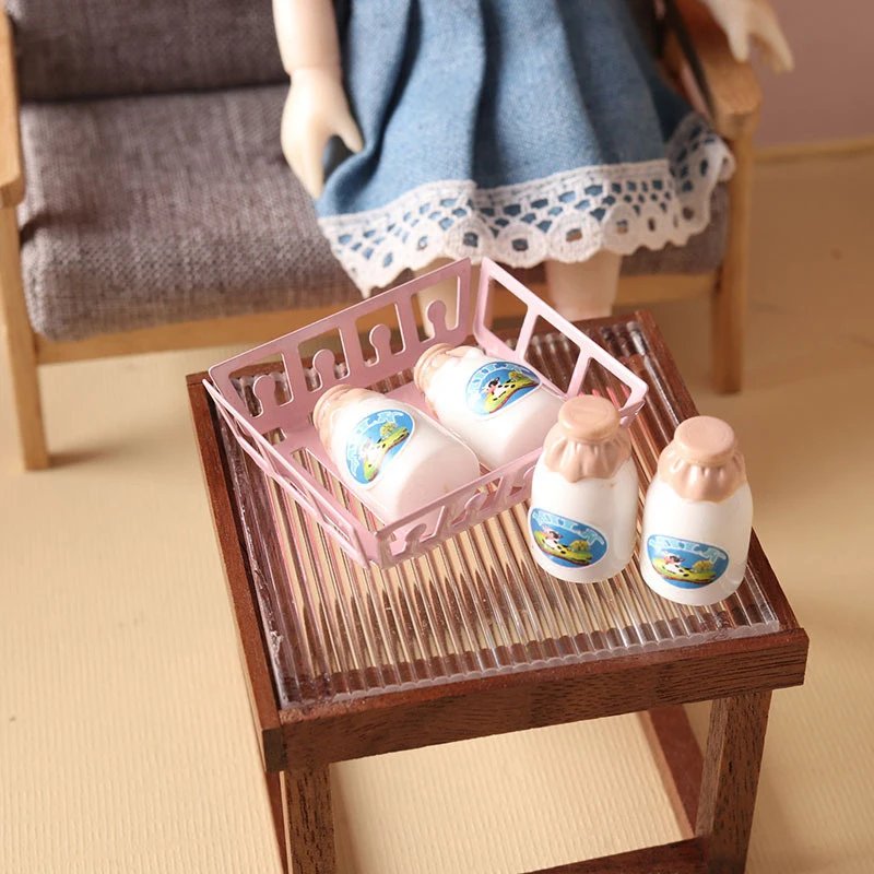 1Set 1:12 casă de Păpuși în Miniatură Lapte cu Coș Bea Model de Bucatarie Accesorii Pentru Casă de Păpuși pentru Copii Pretinde Juca Jucării4