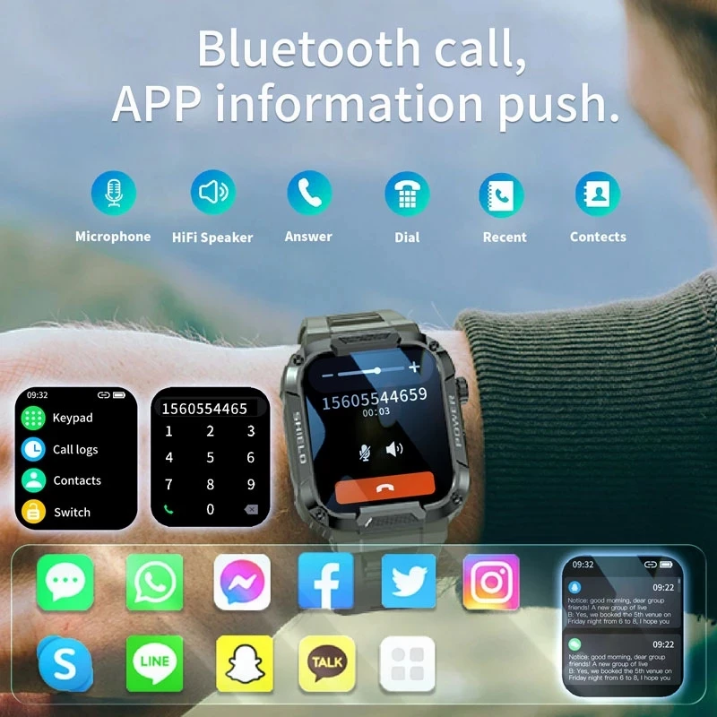 2023 Nouă Bărbați Militare Ceas Inteligent în aer Liber Bluetooth Asteptare Busola rezistent la apa IP68 Ceas Inteligent Este Potrivit Pentru Android iOS.4