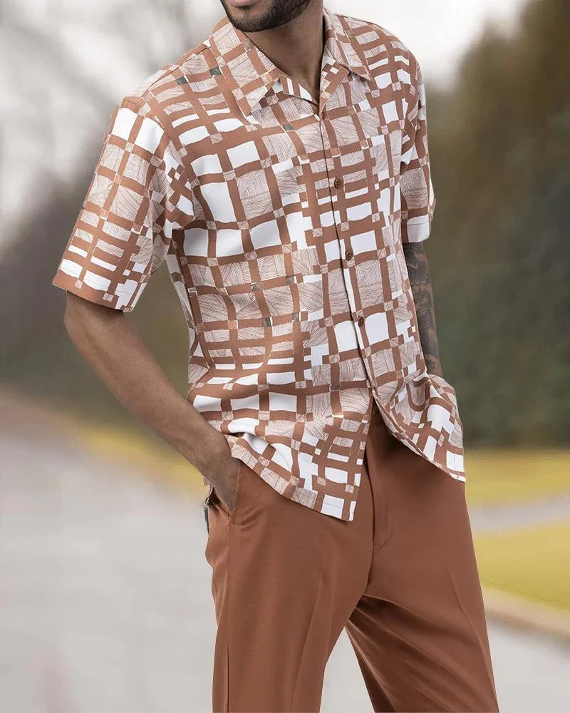2023 Primavara Toamna Barbati Casual cu Mâneci Scurte Tricou+Pantaloni 3D Carouri Cardigan de Sus Mare de Îmbrăcăminte pentru bărbați4