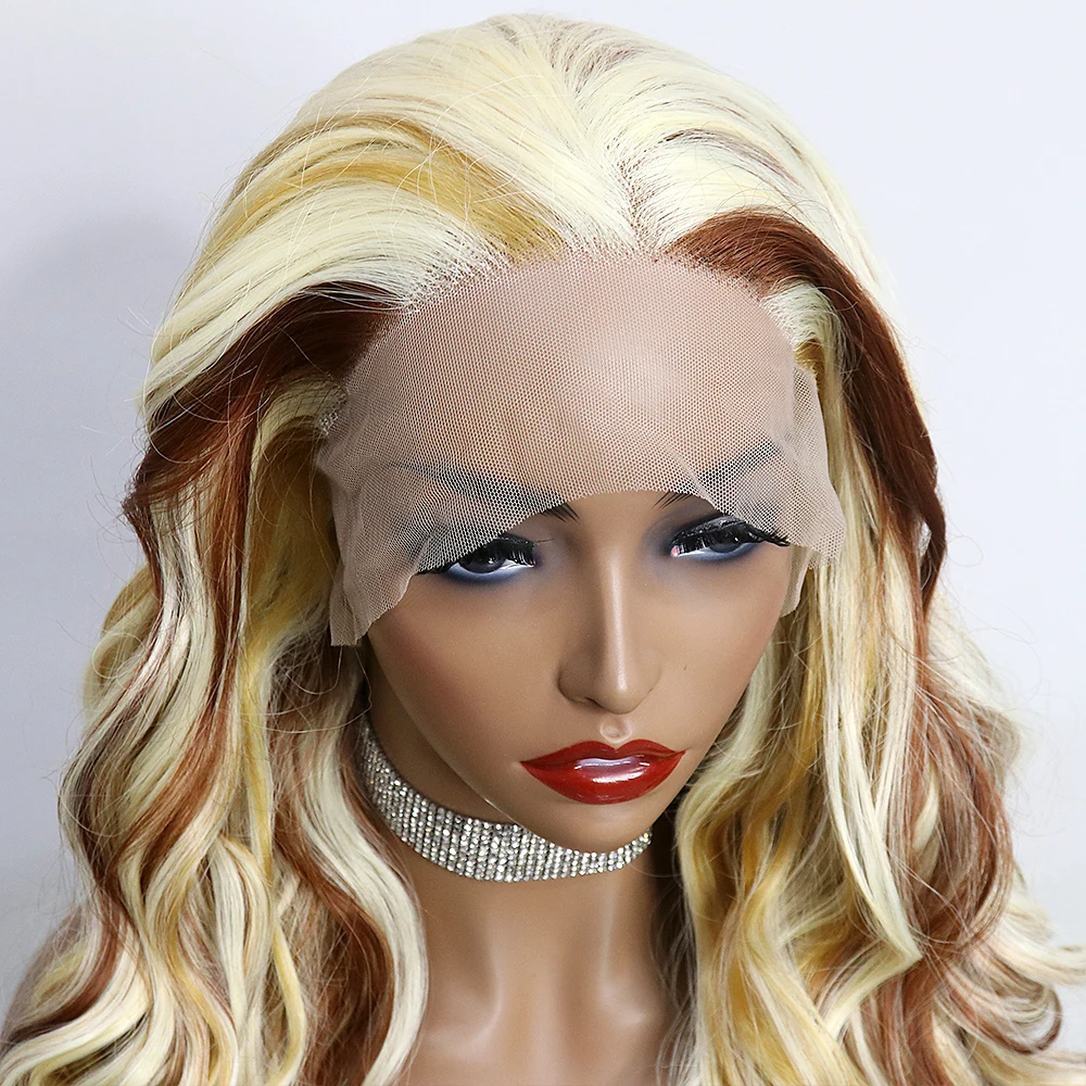 30 Inch Evidenția Blonda Culoare Glueless 13x4 Sintetice Dantelă Față Pre Smuls Corp Transparent Val Cosplay Peruci Pentru Femeile 180%4