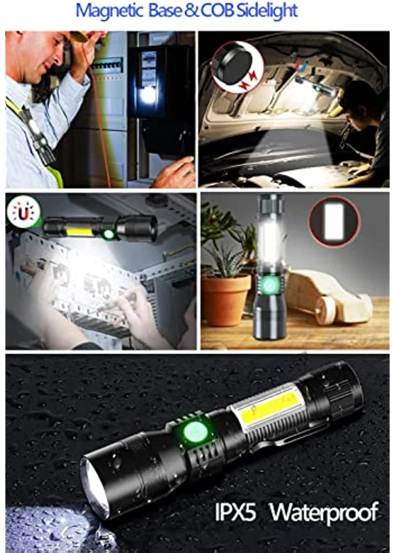 3in1 Super Bright LED-uri Lanterna Tactice USB Reîncărcabilă UV Blacklight Zoomable 7Modes Impermeabil Buzunar Roșu Alb de Lumină Torță4