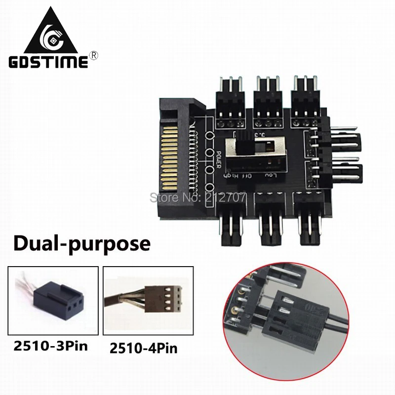 50pcs Gdstime Multi Fel Splitter Cooler Ventilator de Răcire Hub Calculator PC SATA 1 la 8 3Pin 12V Negru4