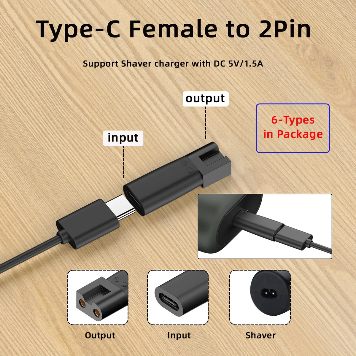 CY Instrumente de Frumusete Barba aparate de Ras și Tuns USB-C de sex Feminin la 2Pin 5V DC de Alimentare de Încărcare Adaptor Electric pentru Tuns 6Pcs/Set4