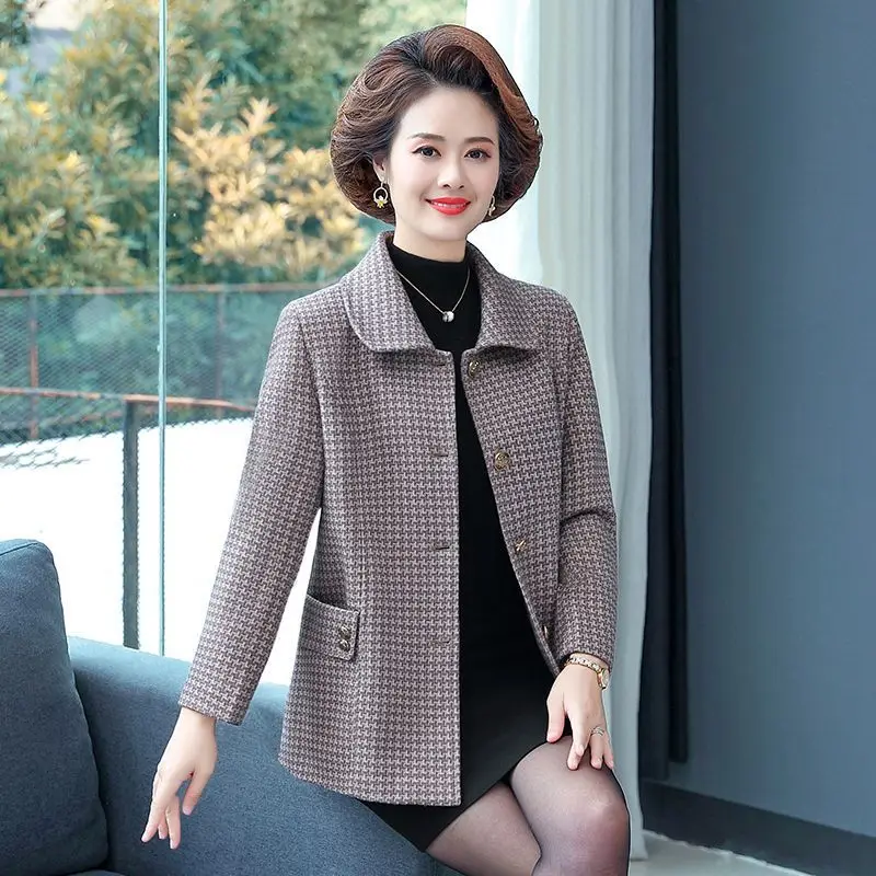 Epocă De Varsta Mijlocie Femei De Primavara Toamna Subțire Elegant Casual Cu Maneci Lungi Sacou Haine De Sex Feminin Coreeană Carouri Costum De Îmbrăcăminte Exterioară A1154