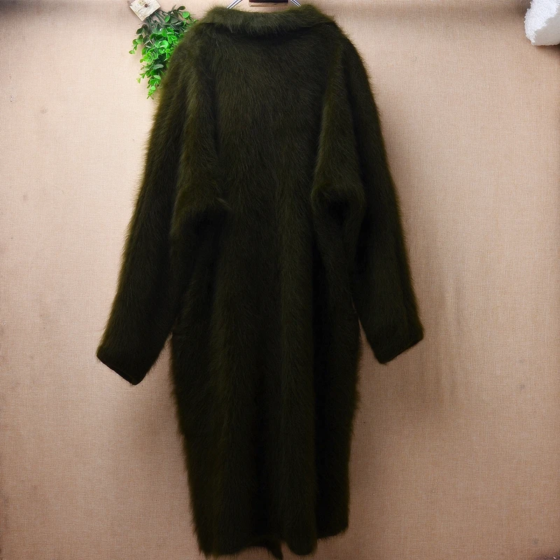Femei De Moda De Primăvară Iarna Verde Păros De Pluș Nurca Cașmir Tricotate Mâneci Lungi Slim Lungi Pulover Cardigan Jacheta Haina4