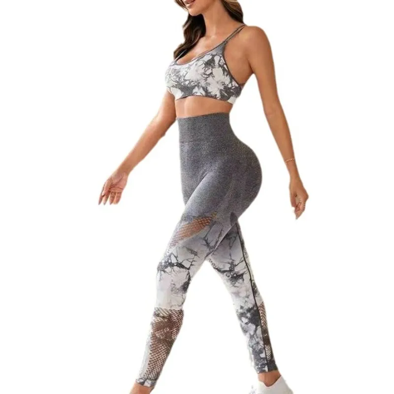 Fără sudură Gradient Tie-dye Gol Trening Yoga Set de Fitness Sport Sutien de Talie Mare de Piersici Hip Ridica Pantalonii Tinuta Sport Set4