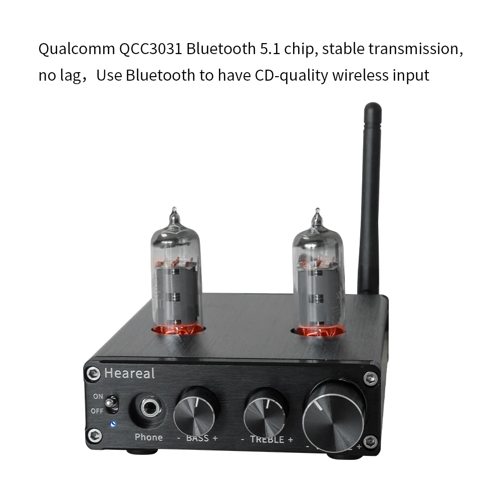 HiFi QCC3031 Bluetooth 5.1 6J5 / 6K4 Tub Preamplificator Amplificator Audio TPA3116 50W*2 Preamplificator Stereo Cu Bas Treble Reglajele4