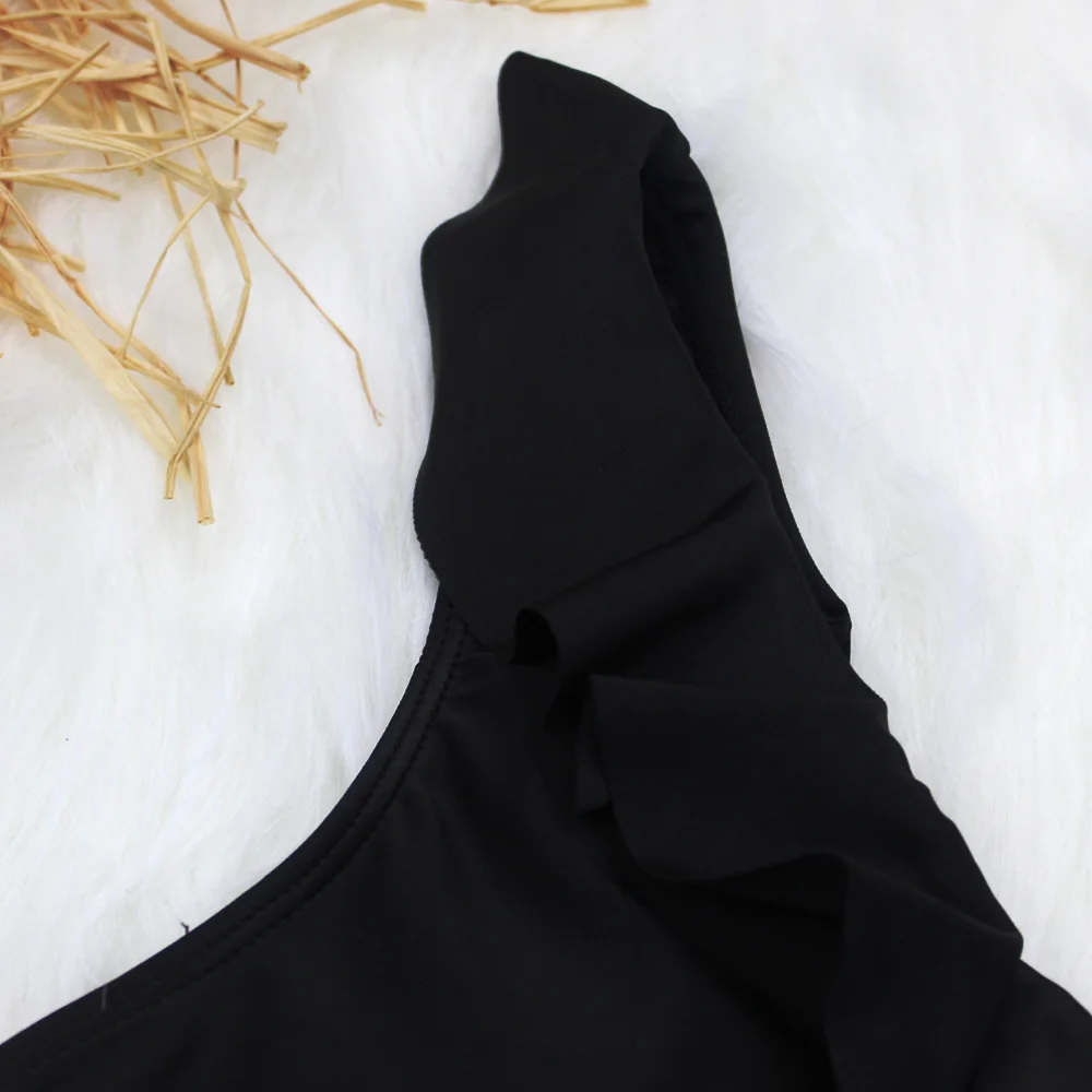 Negru-O singură Bucată de costume de Baie de Epocă Ciufulit de sex Feminin Costume de baie Brazilian Costume de Baie Femei 2021 Plaja Vara Purta Plus Dimensiune S~2XL4