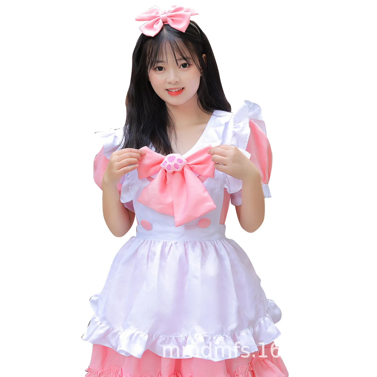 Noi Cosplay Lolita Maid Dress Super Drăguț Drăguț Roz Arc Menajera Scurt Fusta Set4