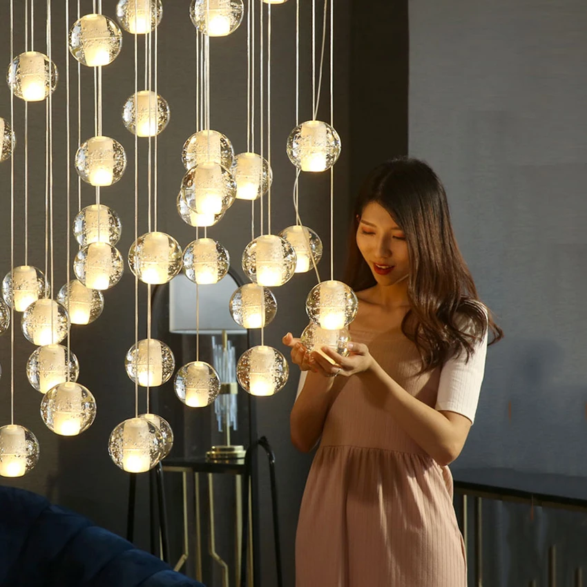 Nordic glob de Cristal Pandantiv cu LED-uri Lumini de Decor Acasă Lampă de Agățat Camera de zi de Decorare Loft Hotel Villa Scări Candelabru de Fixare4