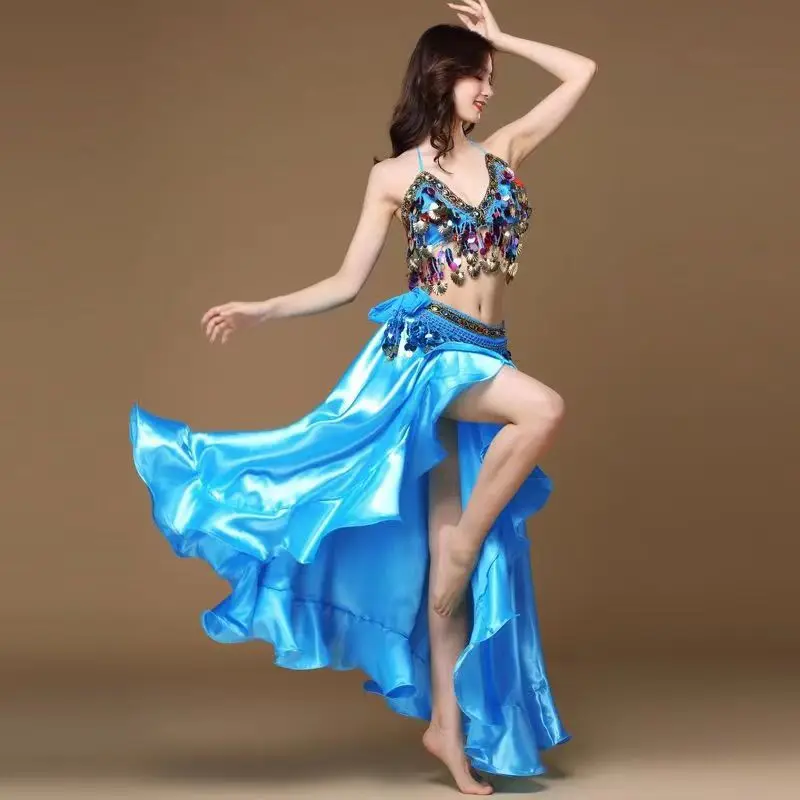 Noua Doamnă Adult femei Belly Dance Costum Oriental bellydance fusta de Performanță Etapă 3pcs set Sutien Centura de Bellydancing Purta4