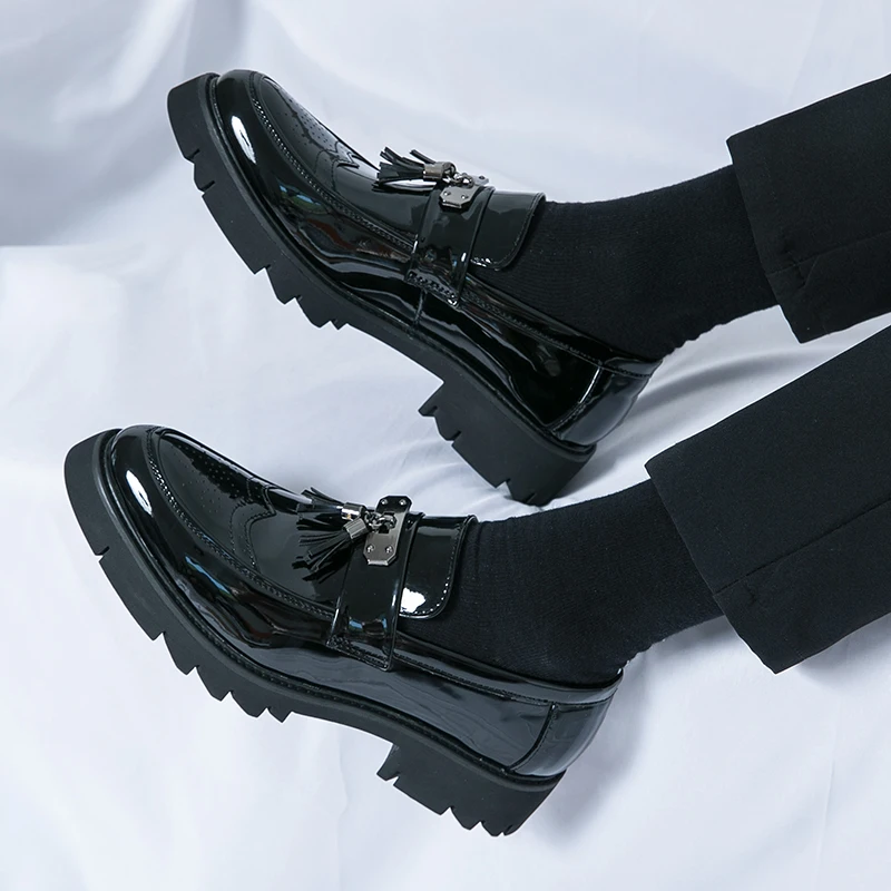 Oamenii Ciucure Casual din Piele Pantofi de Lux Alunecare Pe fund Gros Mocasini Platforma de Moda din Piele de Brevet de Afaceri Pantofi Rochie de Bal4