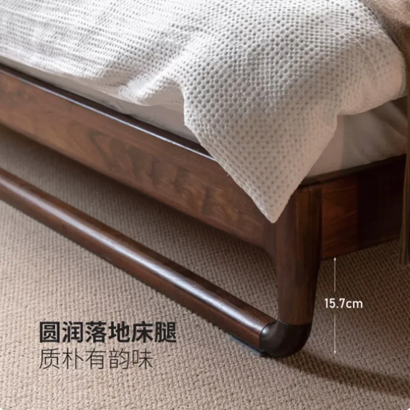 Personalizat Nord-American de nuc negru, lemn masiv, pat Nordic modern, simplu suspendat moale dormitor log mobilier pat Dublu personalizat4