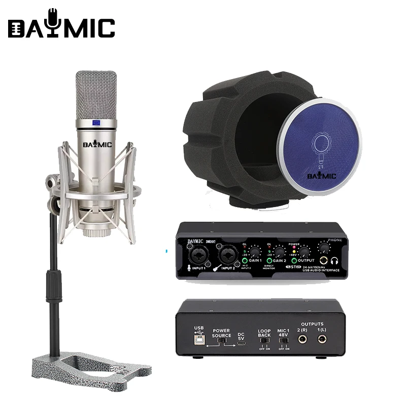 Profesionale 2 Canale Xlr Audio Interface 5 Usi, Parbriz Microfon Casti De Studio De Înregistrare Kit4
