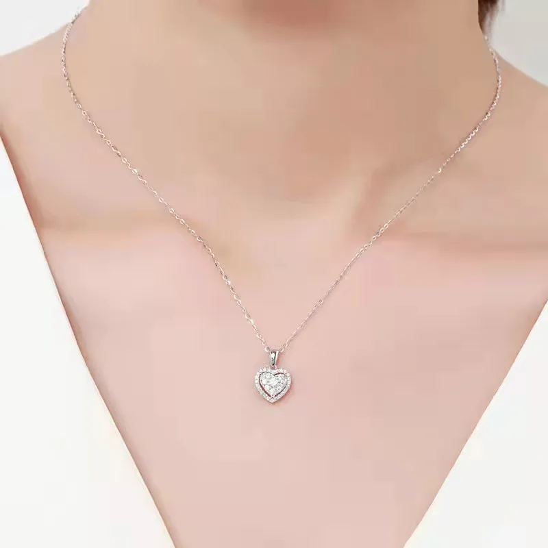 Real Moissanite Diamond Pandantiv Colier 1ct D Culoare Argint 925 Pandantiv Inima Bijuterii de Nunta pentru Femei PE0174