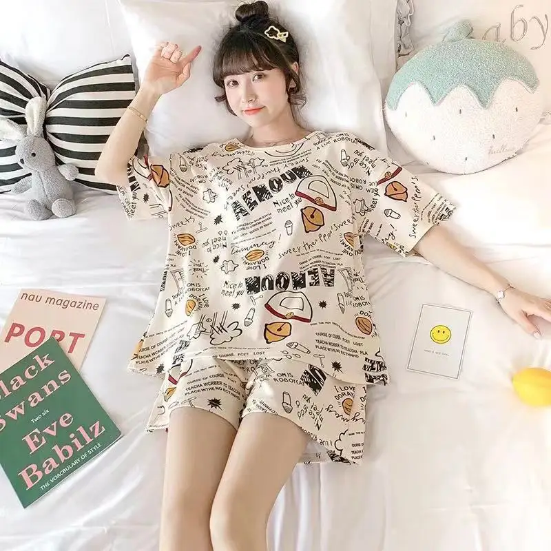 Vara Femei Fata De Moda Scurt Pijamale, Costume De Student De Desene Animate Drăguț Faux Mătase Pijamale Seturi4