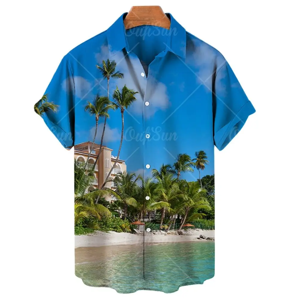 Vară Nouă Bărbați Cămăși Hawaiiene Neutru Stil Plajă Moda Casual Mâneci Scurte Confortabil Respirabil Tricouri Supradimensionate4