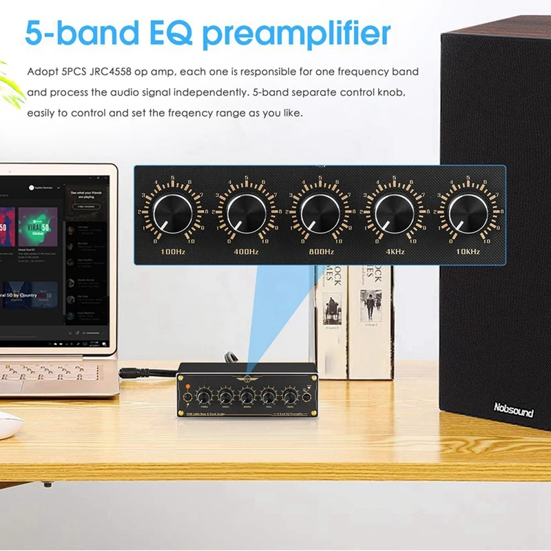 ÎE5 2.0 Canal Mni 5-Band EQ Analog Preamplificator Audio Egalizator Casa/Masina Procesor Audio Stereo Pre-Amplificator4