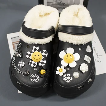 Alb negru, în Carouri, Flori Gaura Pantofi Farmece Accesorii Pentru Croc Pantofi Cataramă de Floarea-soarelui 3D Pantofi Floare de Pantofi DIY Decoratiuni