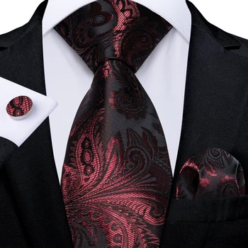 Roșu de lux Paisley Cravate de Mătase pentru Bărbați 8cm de Afaceri de Nunta Formale, Cravata, Batista, Butoni Accesorii Cadou DiBanGu