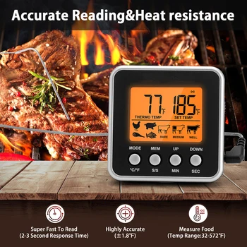 Digital Cuptor Termometru de Carne Bucătărie Thermometeer Fahrenheit Celsius Conversie Numărătoarea inversă/Timer Iluminare din spate LCD GRĂTAR Termometru