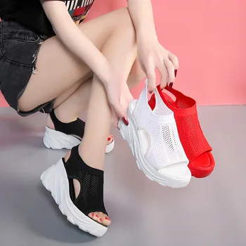 Plasă de Sandale pentru Femei de Vară de sex Feminin Respirabil Confortabil Platforma Wedge Sandale Casual Femei Fete Papuci de Cauciuc Pantofi Diapozitive