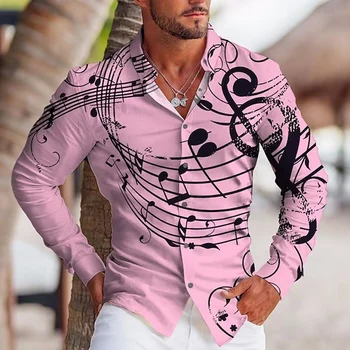 Toamna de Moda Camasi Pentru Barbati Casual note Muzicale Butonul Print Long Sleeve Top Supradimensionat pentru Bărbați Îmbrăcăminte de afaceri camisas y blusas