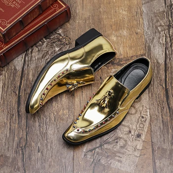 Brand de lux pentru Bărbați Chelsea Pantofi a Subliniat Pantofi de Piele de Banchet, Rochie, Pantofi Ocazii Formale pentru Bărbați Costume High-end, Pantofi de Aur