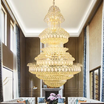 Mare Candelabru De Cristal Mare Proiect Modern De Aur, Candelabre, Lumini De Prindere De Lux American Lampă De Agățat Villa Hotel Droplight