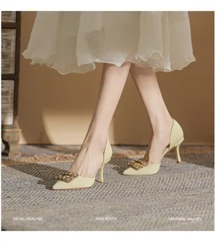 Femeie Pompe de Turma Pantofi Doamnelor rochie de Petrecere nunta Lanț de Metal Superficial pantofi Femei Formale cu toc 8CM Pompe A24-72
