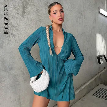 BoozRey 2023 Sexy Taie Femei Elegante Mini Vrac Cutat Club Bluza Cu Maneci Lungi Rochie De Petrecere De Vară De Moda Rochii De Seara