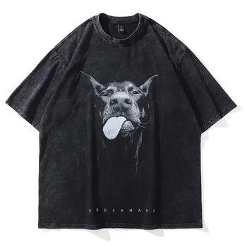 Hip Hop Harajuku Spălat T-Shirt pentru Bărbați American Streetwear Epocă Rapper-ul Grafic de Imprimare 2022 Vara Uzat Mâneci Scurte Haine