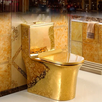 Artistice Simplu De Aur O Bucată Closestool Sifon Fluishing S-Capcană Podea Montat Luxious Villa Baie, Scaun De Toaletă