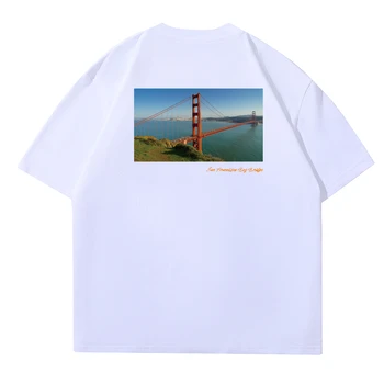 Yohji Yamamoto Y3 2023 Vară pentru Bărbați T-shirt California Bridge City Limitat de Imprimare Strada Trend Scurt Maneca Tee Pentru Barbati si Femei