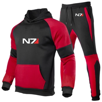 2023 Nouă Primăvară De Toamnă N7 Mass Effect Logo-Ul De Imprimare Hanorac Bumbac Hoodies+Cordon Pantaloni Sport Mozaic Elegant Set