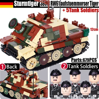WW2 German Militare de Camuflaj Sturmtiger Principal de Luptă Tanc Tiger Blocuri Soldați Blindate Cifre RW61 Vehicul Cărămizi Jucarii