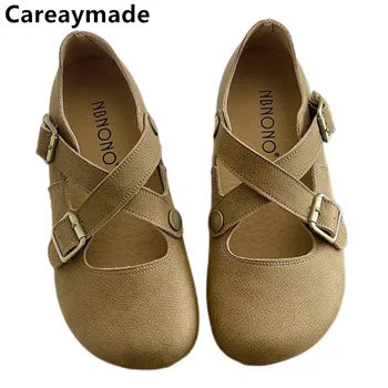 Careaymade-Piele naturala pantofi pentru Femei Curea de Singur Artă Superficială Gura Bucken Sandale Femei Rotund Deget de la picior stil Romanic Pantofi