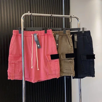Spălate Denim Casual Buzunar Mare pantaloni Scurți Bărbați Vrac Cordon de Primavara-Vara Streetwear haine de Lucru Genunchi Lungime Pantaloni MA870