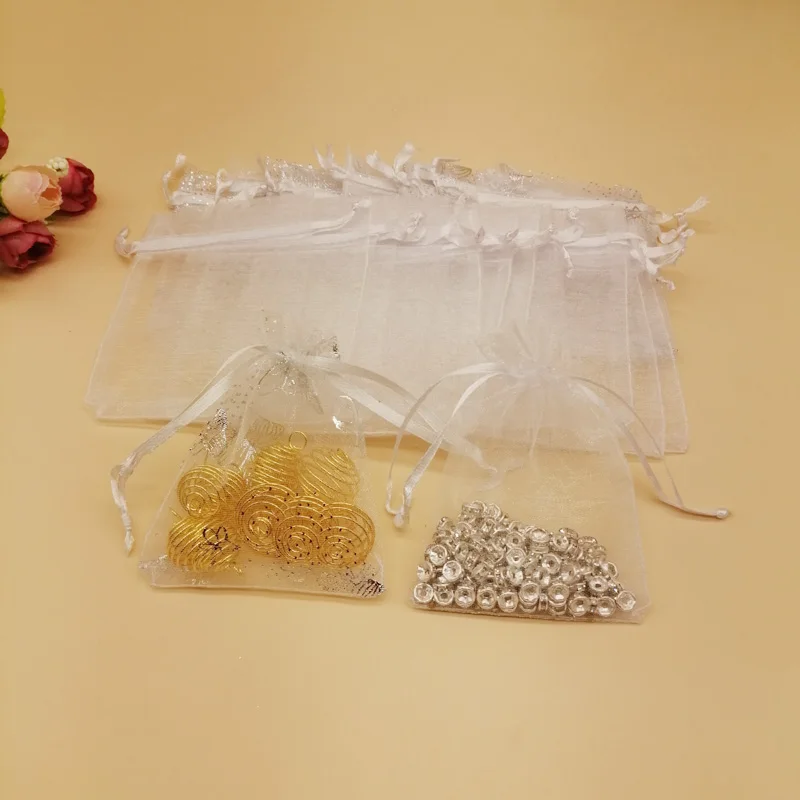 1000Pcs Fluture Bijuterii Geanta Alba din Organza Plic Geanta Mini Cordon de Genti pentru Femei de Nunta de Ambalare Sac Organza DIY de Stocare5