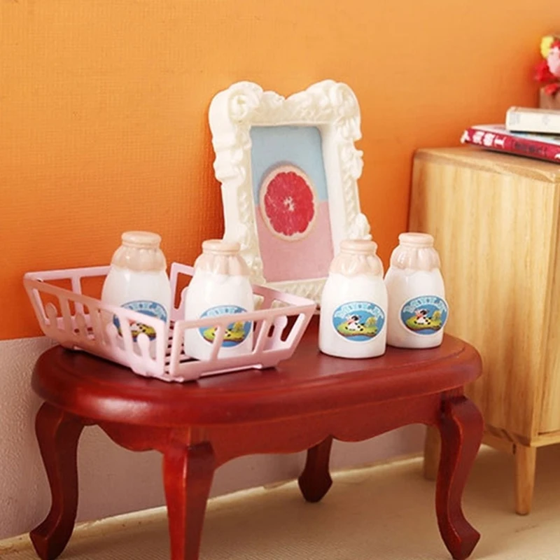 1Set 1:12 casă de Păpuși în Miniatură Lapte cu Coș Bea Model de Bucatarie Accesorii Pentru Casă de Păpuși pentru Copii Pretinde Juca Jucării5