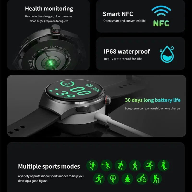 2023 NFC Smart Watch Bărbați GT4 POR 1.53-Inch de 360*360 HD AMOLED Touch Screen GPS Ceas Sport Barbati Inima Rata de Zahăr din Sânge Smartwatch5