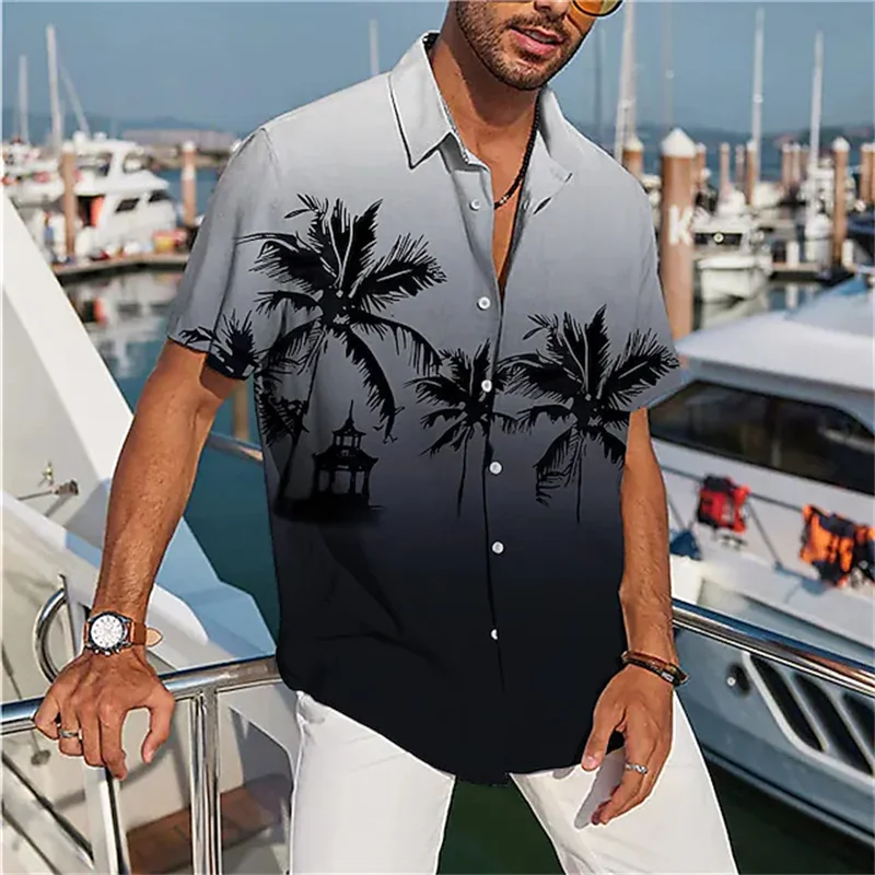 2023 tricou bărbați ' s cămașă Hawaiană copac de nucă de cocos de imprimare 3D Cubanez guler gri cu maneci scurte tropicale moda plajă Hawaiiană T-shirt5