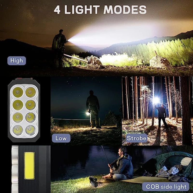 8 reîncărcabilă LED portabil alimentat cu energie Solara cu lanterna,cu COB lumina lateral,lumen mare 3 modul de căutare lumina,portabil, rezistent la apa5