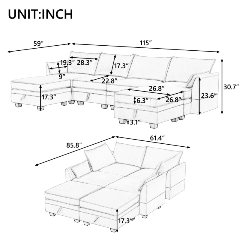 Moderne De Mare U-Forma Leneș Canapea Extensibilă, Dormitor Cu Canapea Pat Cu Reversibilă Caleașcă Pentru Camera De Zi, Depozitare Scaun Decor5