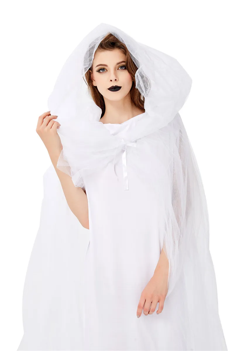 Noi Fantomă Albă Mireasa Costum De Halloween Petrecere De Performanță Etapă Cosplay Costum De Lux Pentru Femei Rochie Lungă Și O Mantie5