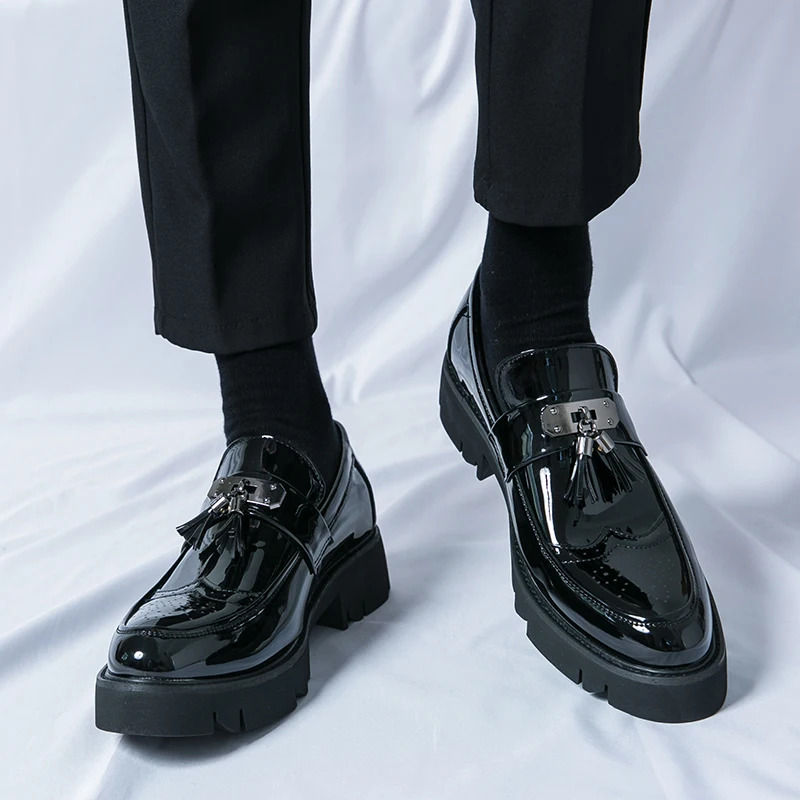 Oamenii Ciucure Casual din Piele Pantofi de Lux Alunecare Pe fund Gros Mocasini Platforma de Moda din Piele de Brevet de Afaceri Pantofi Rochie de Bal5