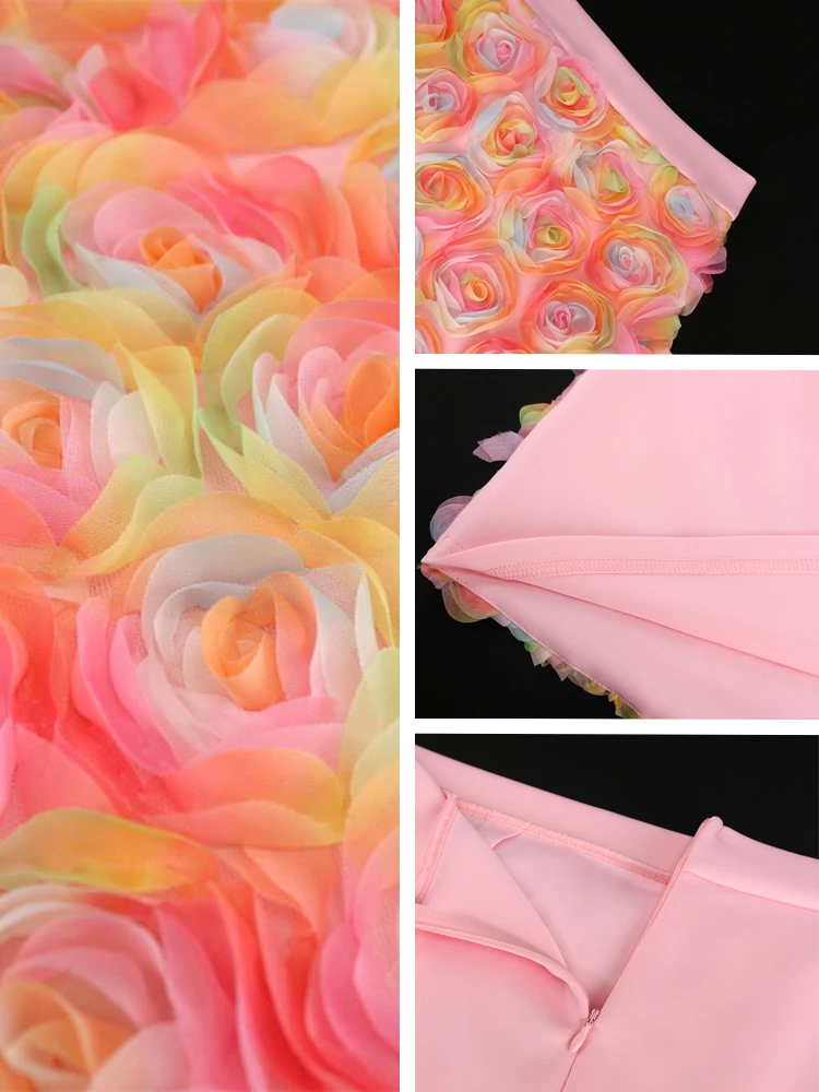 Pink Flower Fusta pentru Femei Imperiul Mozaic Floral Elegant, Casual, Office Seara Evenimentului Ziua de nastere Partid Genunchi Lungime Fuste 4XL5