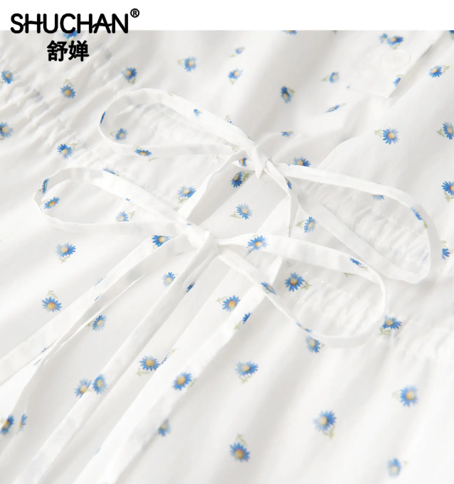Shuchan Imprimare Femei Rochie Sfoara din Bumbac 100% O-LINIE Mijlocul lunii Vițel Puff Sleeve V-Neck Vestidos Elegantes Para Mujer5