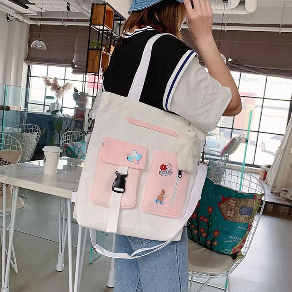 Tutorial Sac de Panza Duel-utilizarea Geanta Stil coreean Sac de Panza pentru Femei Geanta Crossbody Culoare de Contrast Sac de Panza Messenger Bag5