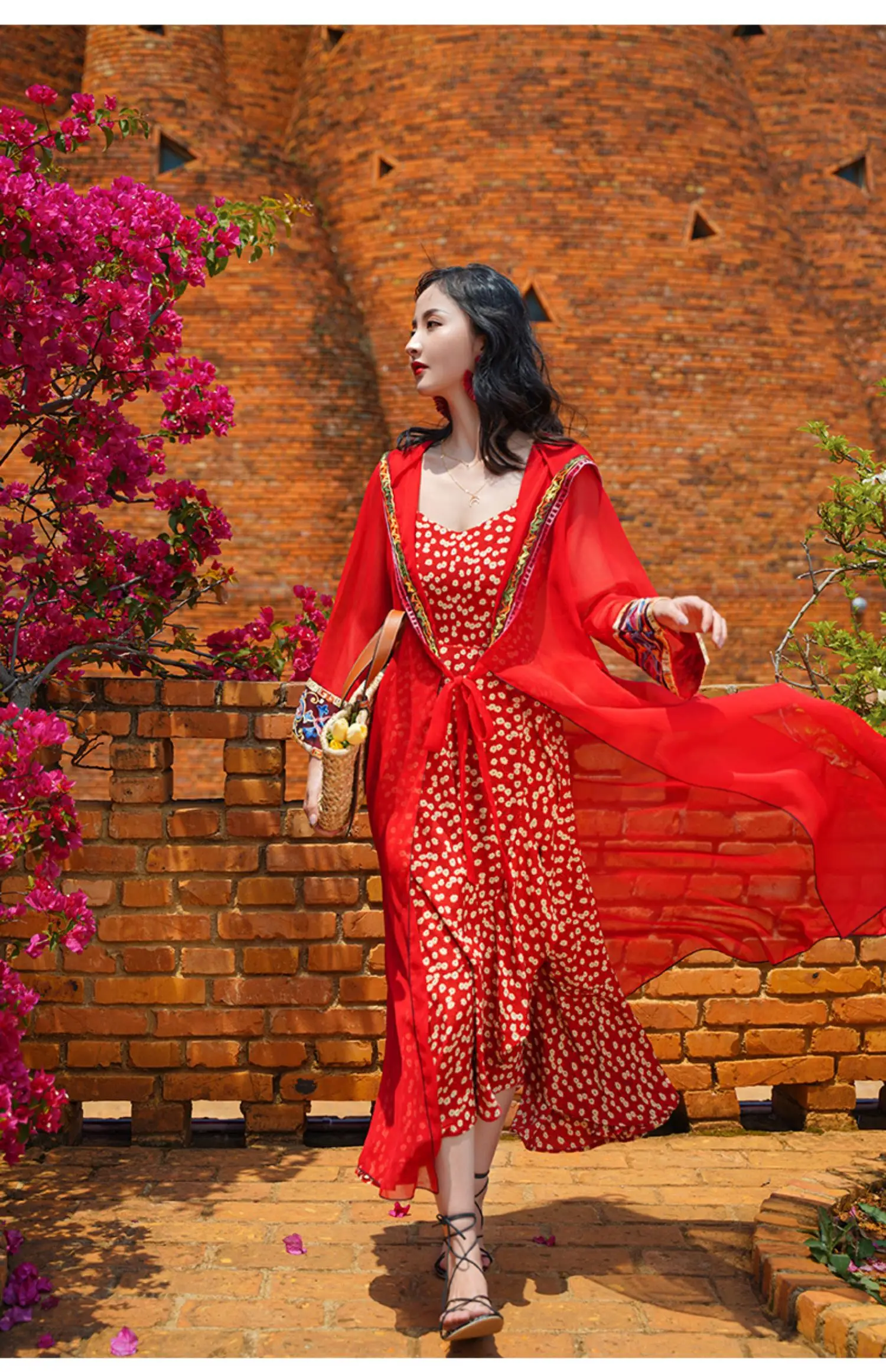 Vacanță în Stil Etnic cu Glugă de Soare-Dovada de Femei de Top Mantie Roșie Halat Cardigan Lung de Vara5
